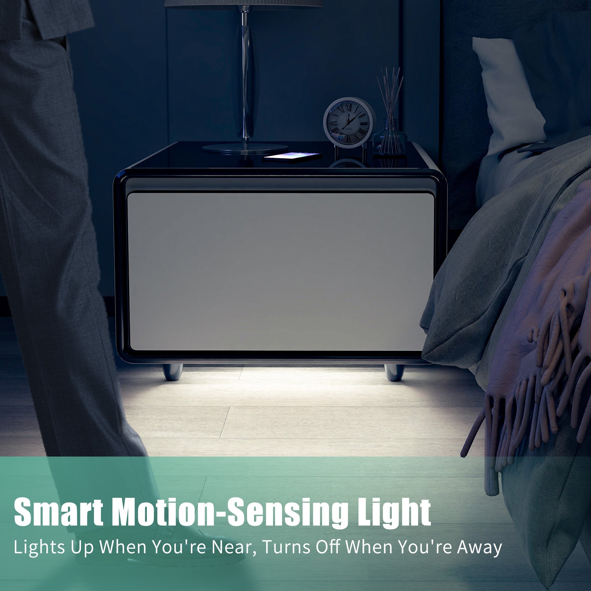 Modern Smart Side Table with Built - in Fridge Temperature Control White