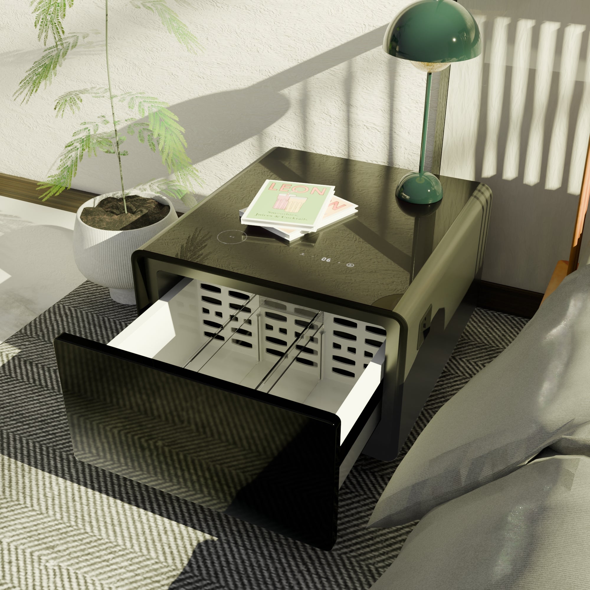 Modern Smart Side Table with Built - in Fridge Temperature Control White