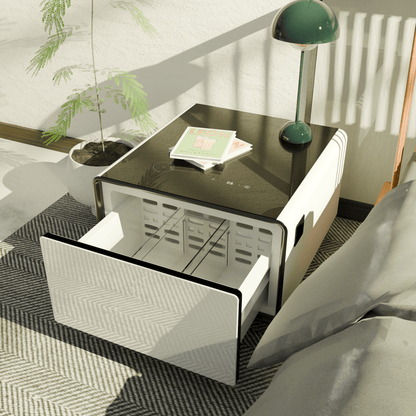 Modern Smart Side Table with Built - in Fridge Temperature Control White
