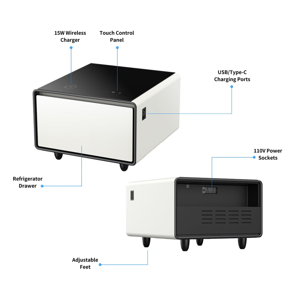 Modern Smart Side Table with Built - in Fridge Temperature Control White