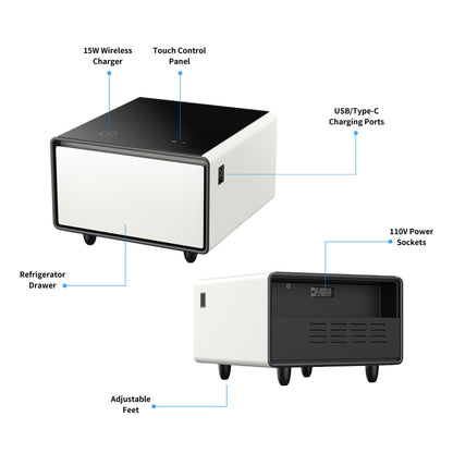 Modern Smart Side Table with Built - in Fridge Temperature Control White
