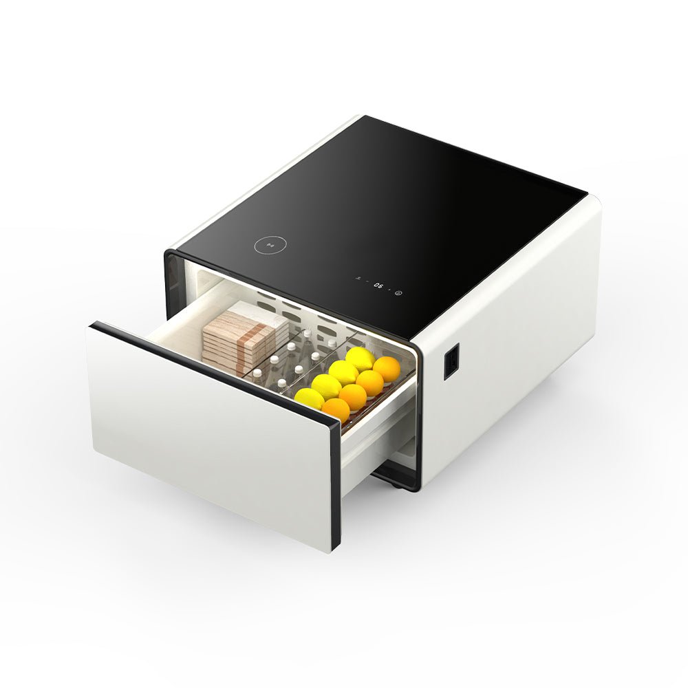 Modern Smart Side Table with Built - in Fridge Temperature Control White