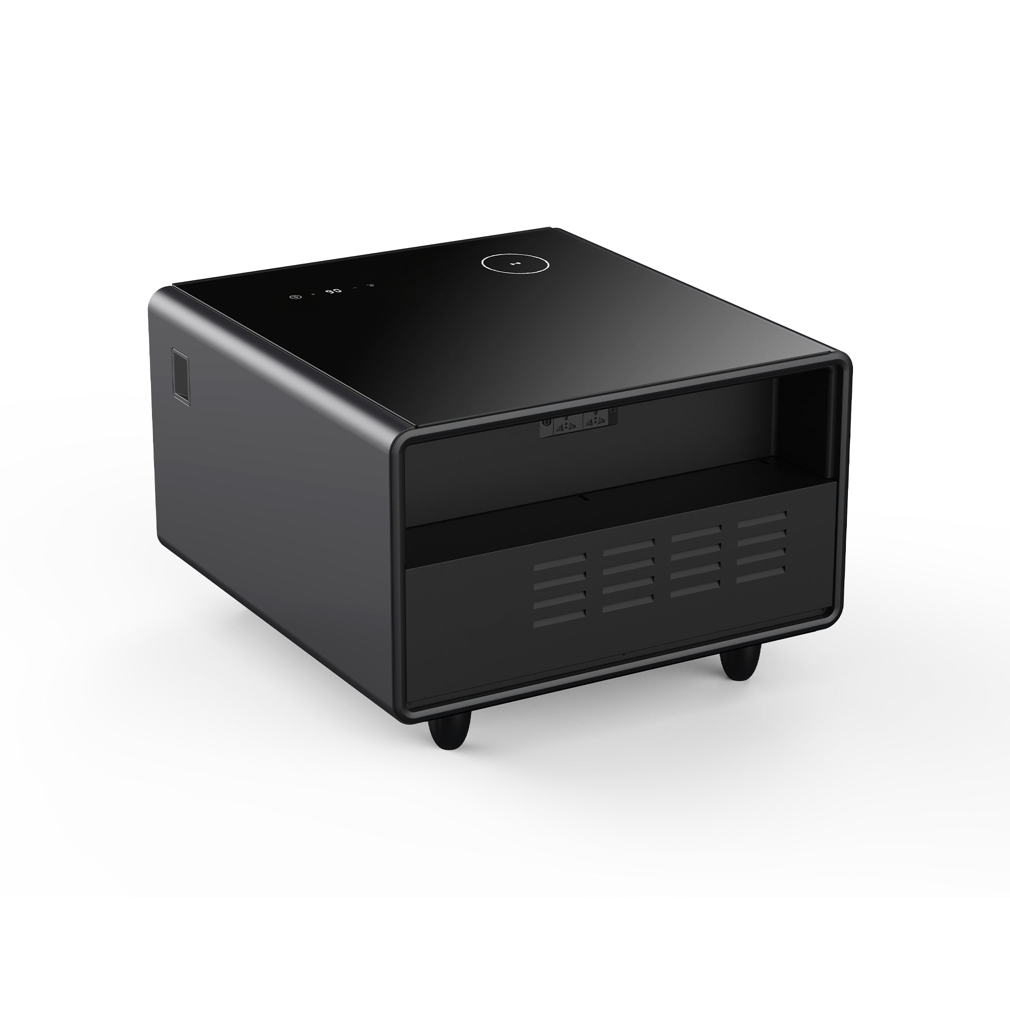 Modern Smart Side Table with Built - in Fridge Wireless Charging Black