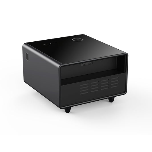 Modern Smart Side Table with Built - in Fridge Wireless Charging Black