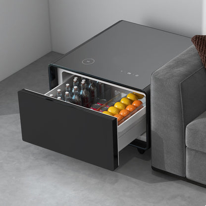 Modern Smart Side Table with Built - in Fridge Wireless Charging Black