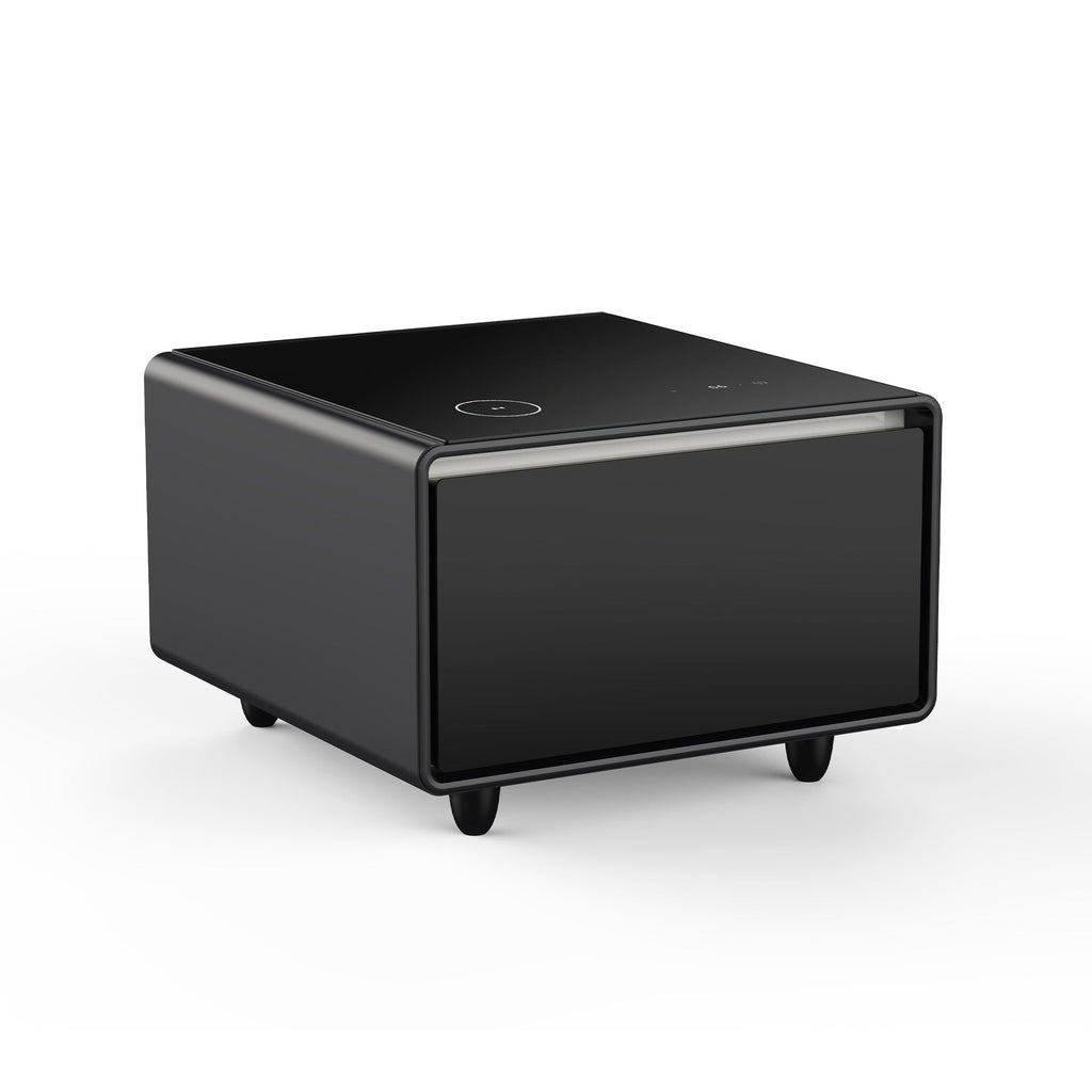 Modern Smart Side Table with Built - in Fridge Wireless Charging Black