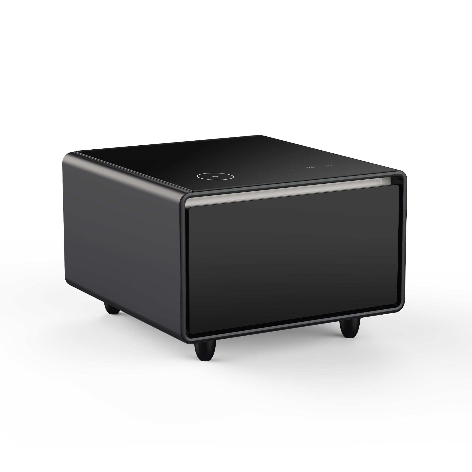 Modern Smart Side Table with Built - in Fridge Wireless Charging Black