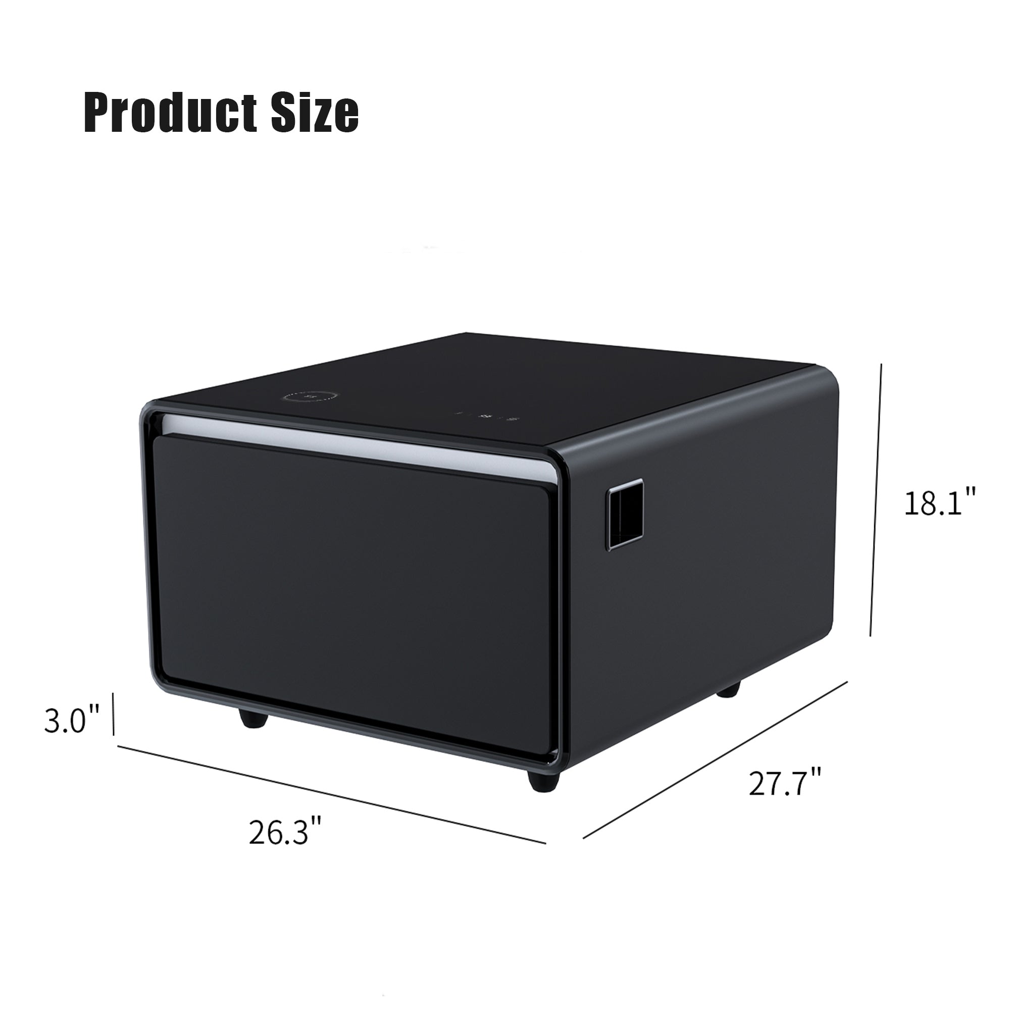Modern Smart Side Table with Built - in Fridge Wireless Charging Black