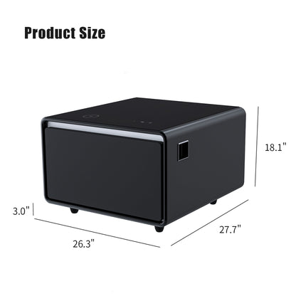 Modern Smart Side Table with Built - in Fridge Wireless Charging Black