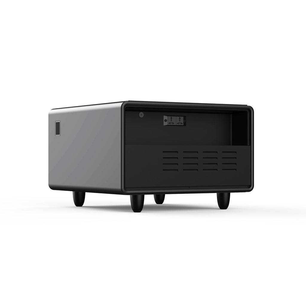 Modern Smart Side Table with Built - in Fridge Wireless Charging Black