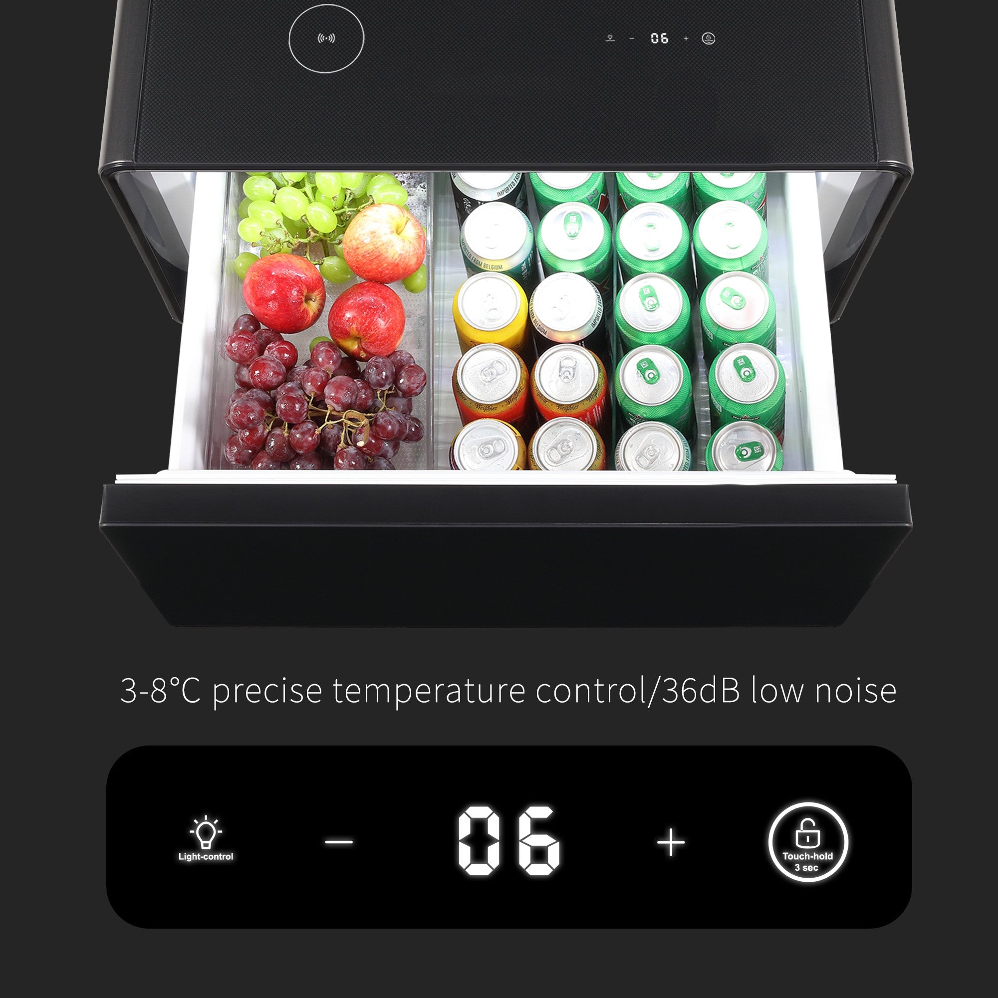 Modern Smart Side Table with Built - in Fridge Wireless Charging Black