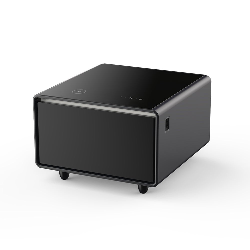 Modern Smart Side Table with Built - in Fridge Wireless Charging Black