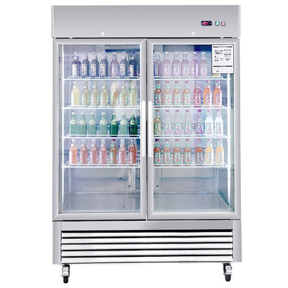 Refrigerator 2 Section 2 Glass Door Stainless Steel Display 42.2 Cu.ft. Reach - in