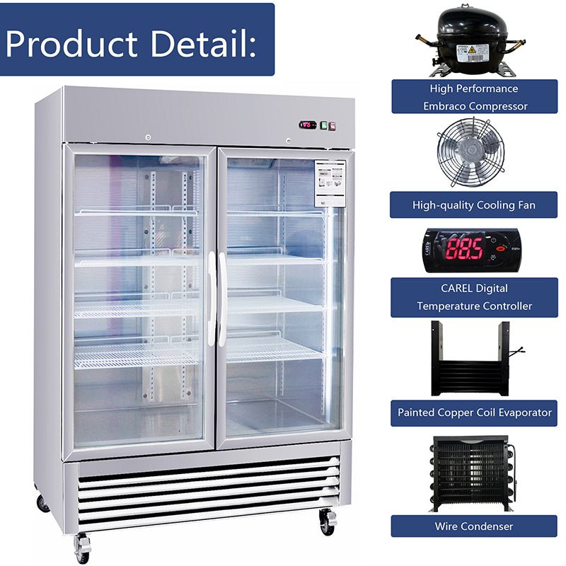 Refrigerator 2 Section 2 Glass Door Stainless Steel Display 42.2 Cu.ft. Reach - in