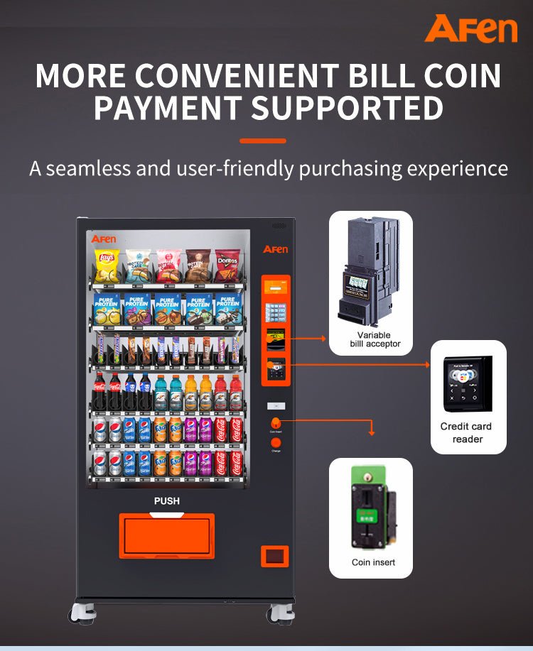 Snack & Drink Combo Vending Machine Refrigerated 60 Bill Coin and Card