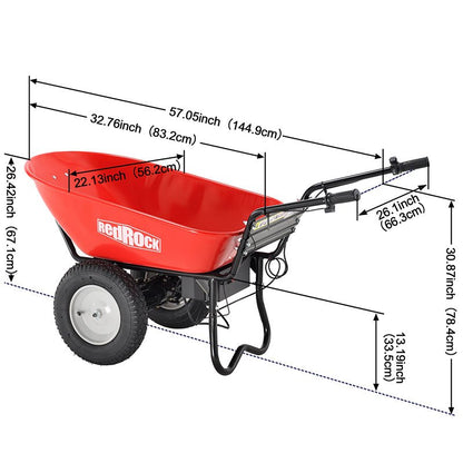 Wheelbarrow Utility Cart Electric Powered 24V DC 180W AGM Battery 330lbs Max Capacity Barrel Dump Material Debris Hauler