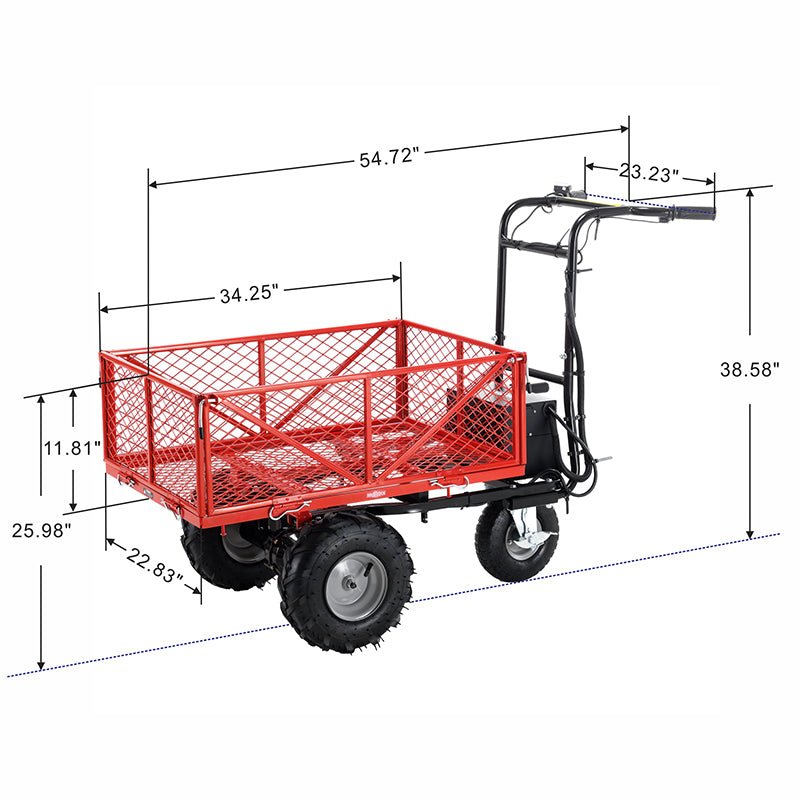 Wheelbarrow Utility Cart Electric Powered Cart 48V28Ah 500W Capacity 500lbs Material Hauler 1000lbs Towing