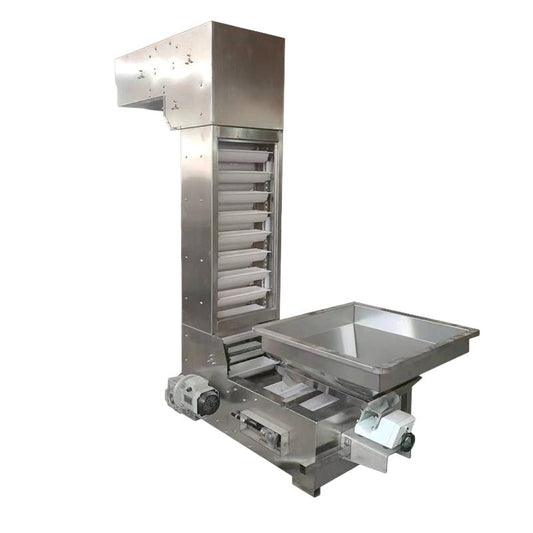 Z-type bucket elevator for vertical conveying in food and animal feed industries