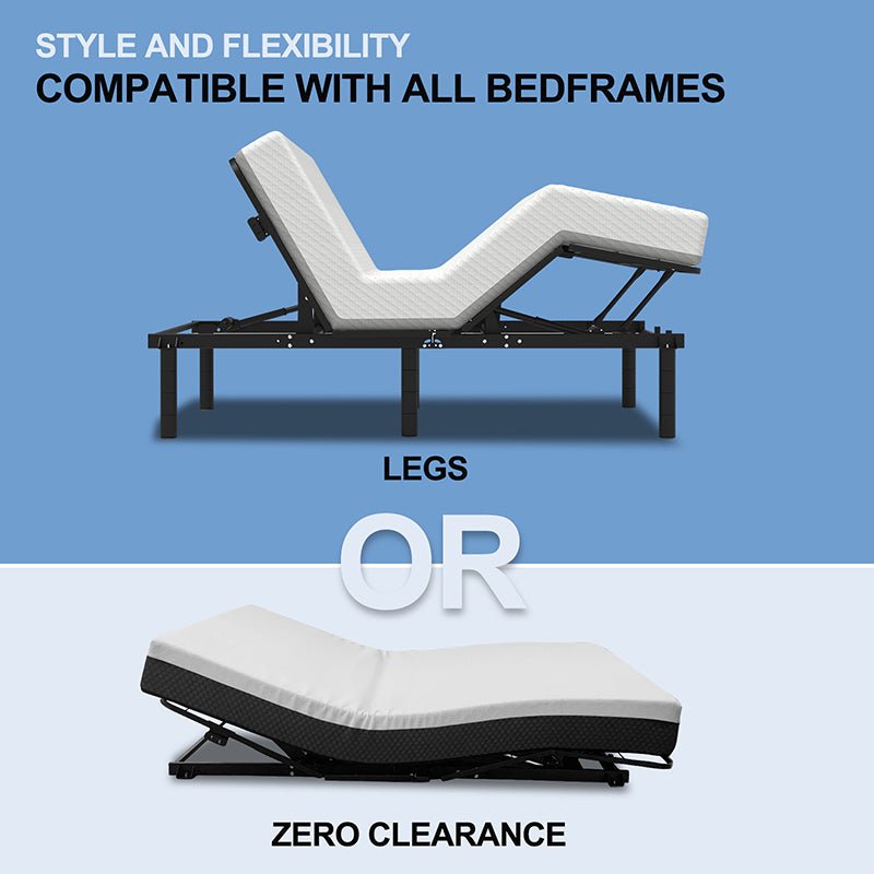 Zero - Clearance Adjustable Bed Base Frame Head and Foot Incline Quiet Motor Queen Size, Dual USB A+C Ports