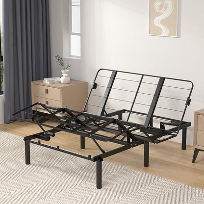 Zero - Clearance Adjustable Bed Base Frame Head and Foot Incline Quiet Motor Queen Size, Dual USB A+C Ports