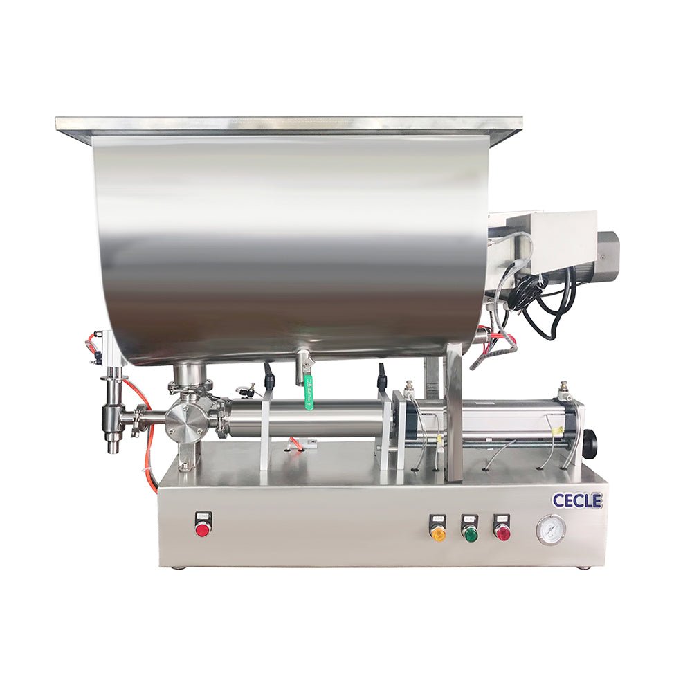 6.8-34 OZ Semi-Auto Paste Filling Machine with Mixing Hopper - CECLE Machine