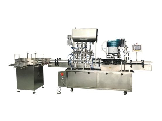 Automatic four nozzles liquid bottle filling capping labeling machine, small packing production line - CECLE Machine