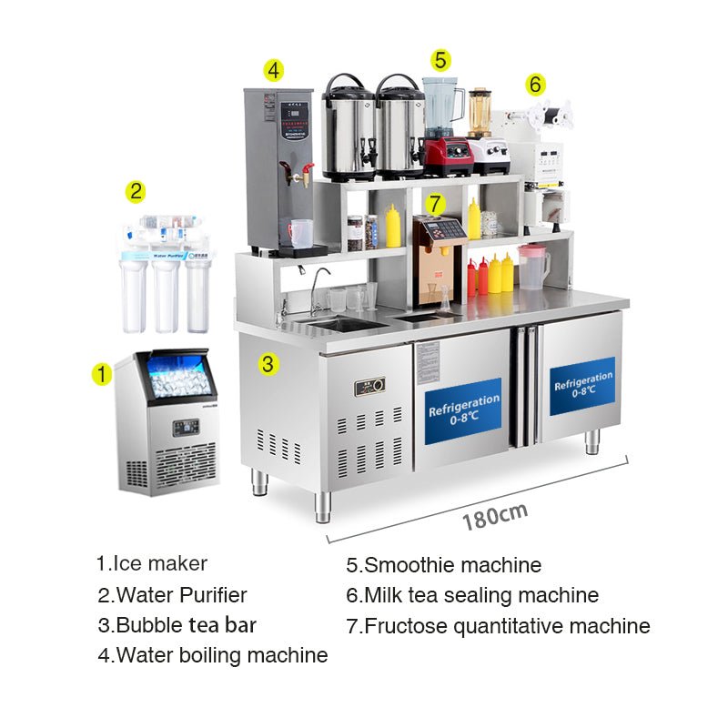 Bubble tea bar milk tea bar counter with refrigeration and boba bar equipment - CECLE Machine