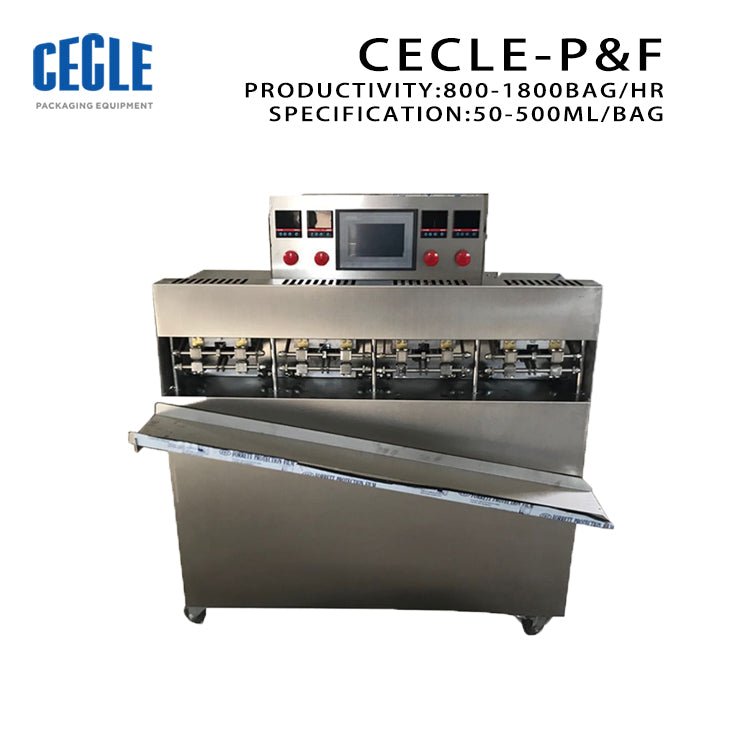 China pouch plastic bag filling and sealing machine with eight outlets for liquid, paste, jelly,yogurt - CECLE Machine