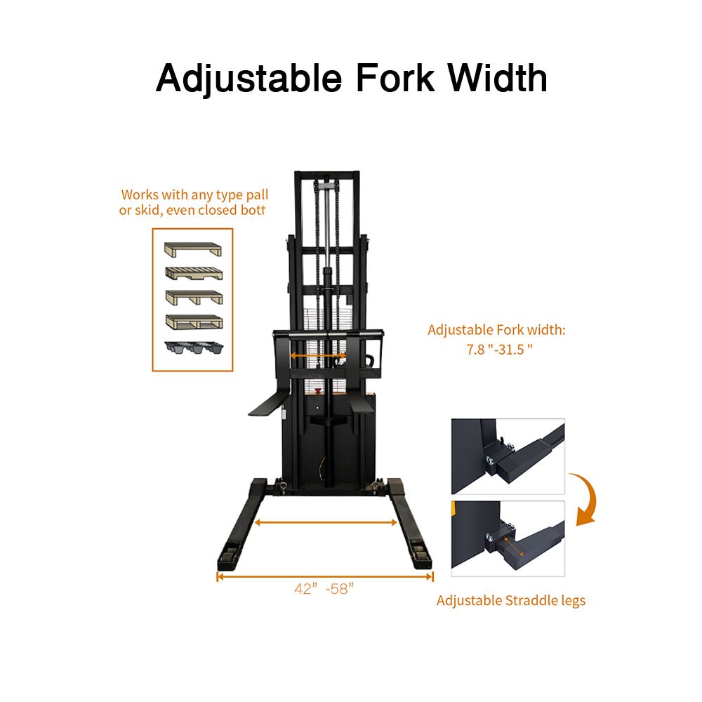 Electric Straddle Stacker,118" High Fully Powered with 4400lbs Cap - CECLE Machine