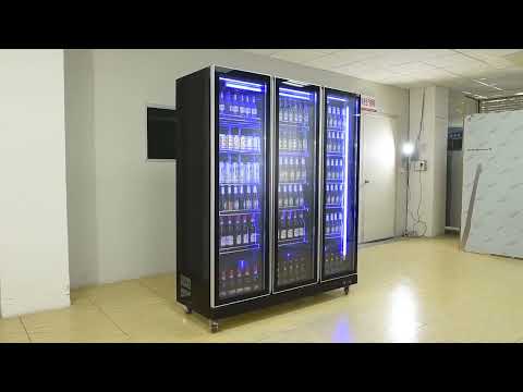 Beverage refrigerated display case with three lighting glass freezer showcase