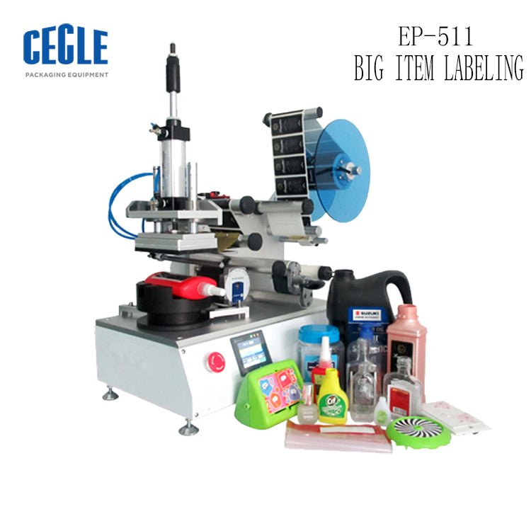 Semi-auto flat rolling bottle labeling machine , PET square bottle label applicator - CECLE Machine