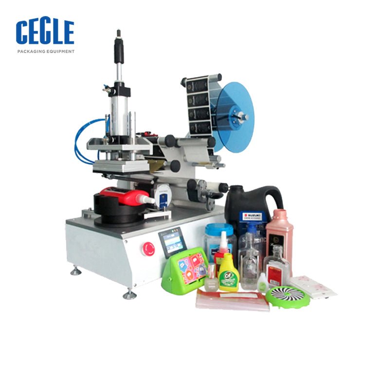 Semi-auto flat rolling bottle labeling machine , PET square bottle label applicator - CECLE Machine