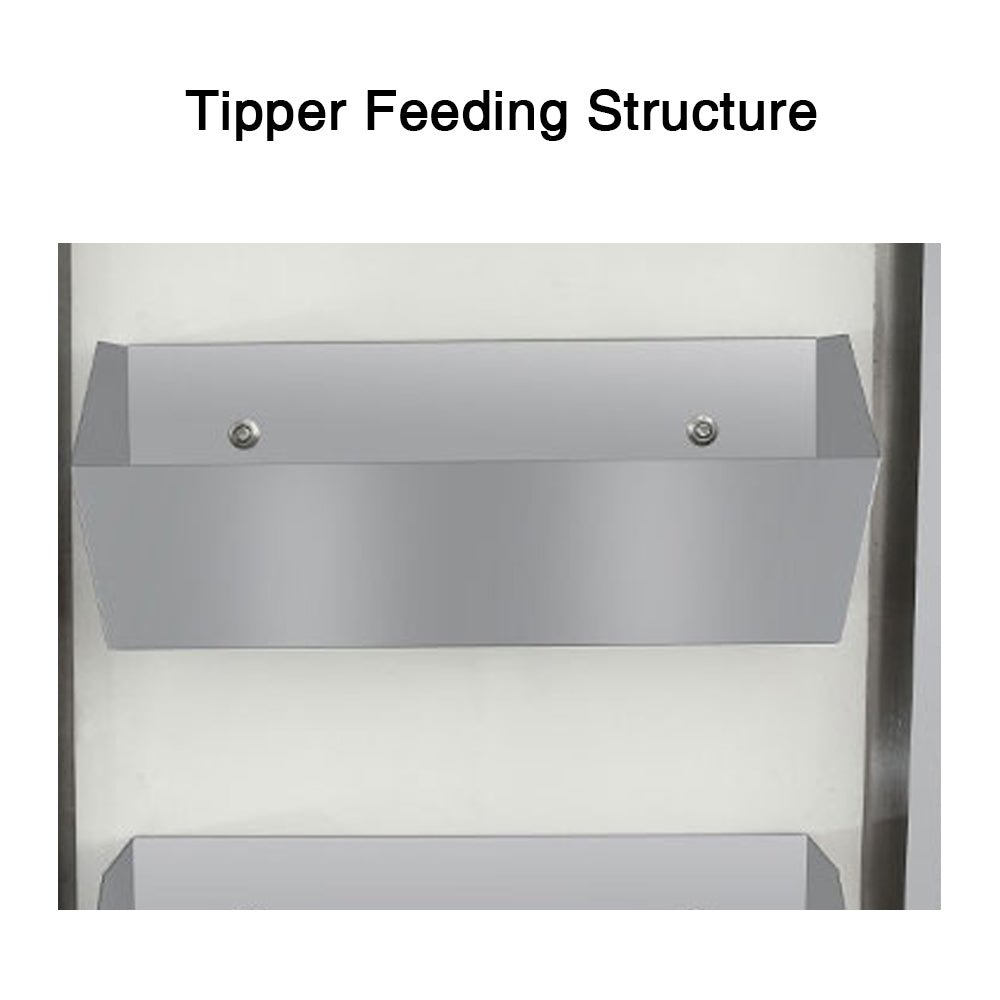 Specialized tipper feeding structure for smooth particle material handling